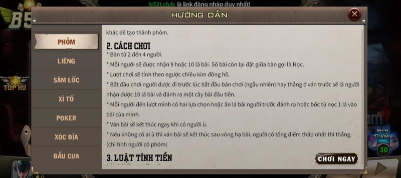 Hướng dẫn cách chơi game bài tại B52 